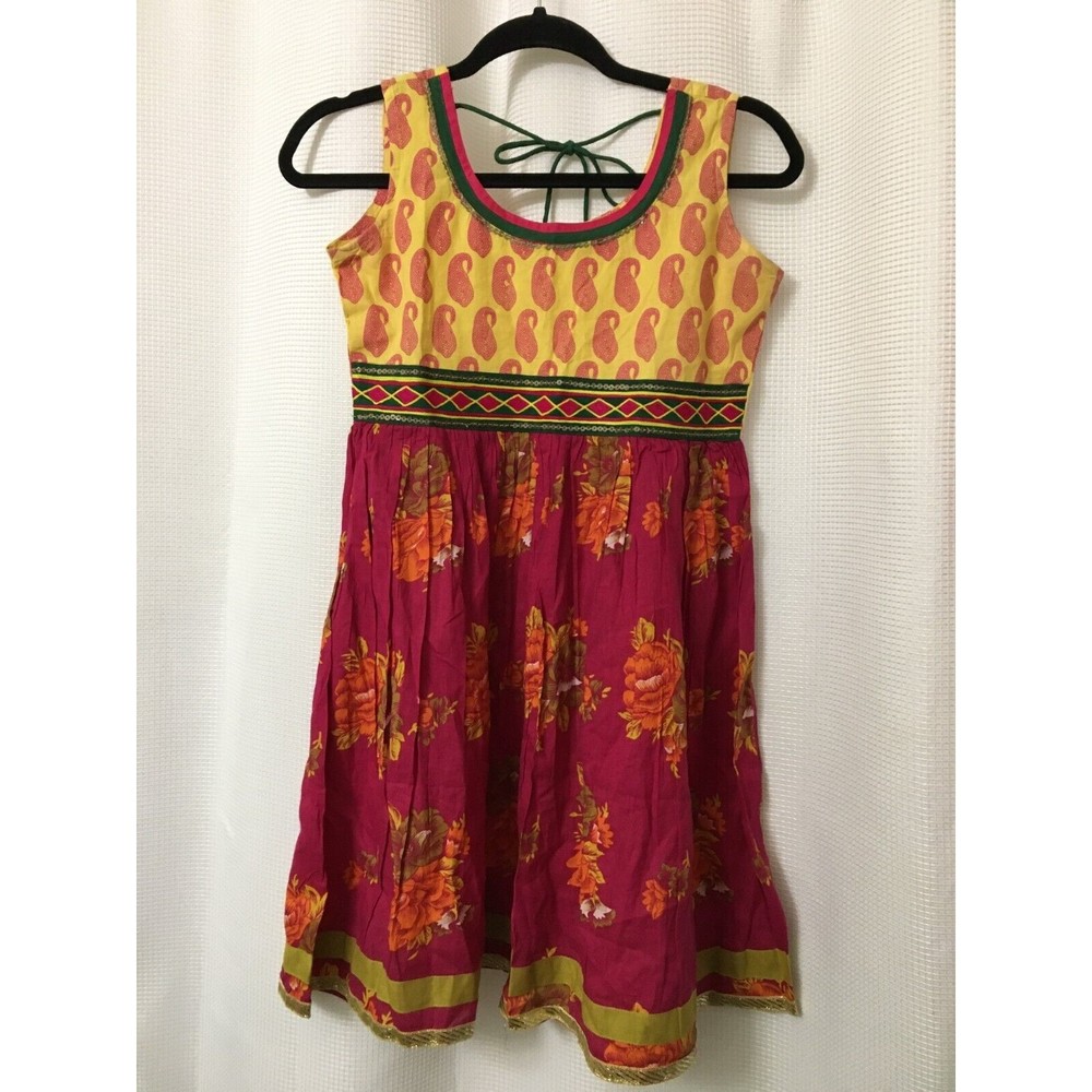 Haute Curry Dress MultiColor Floral Empire Dress X-Small Burgundy Yellow Floral2